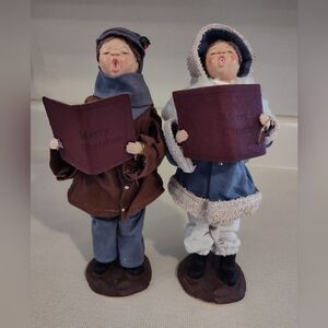 Vintage Christmas Holiday Village Carolers Choir Singing 9" Set Of 2